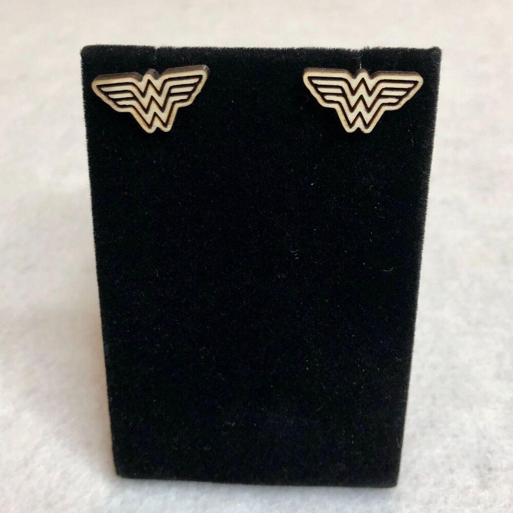 Wonder Woman Logo Wood Stud Earrings